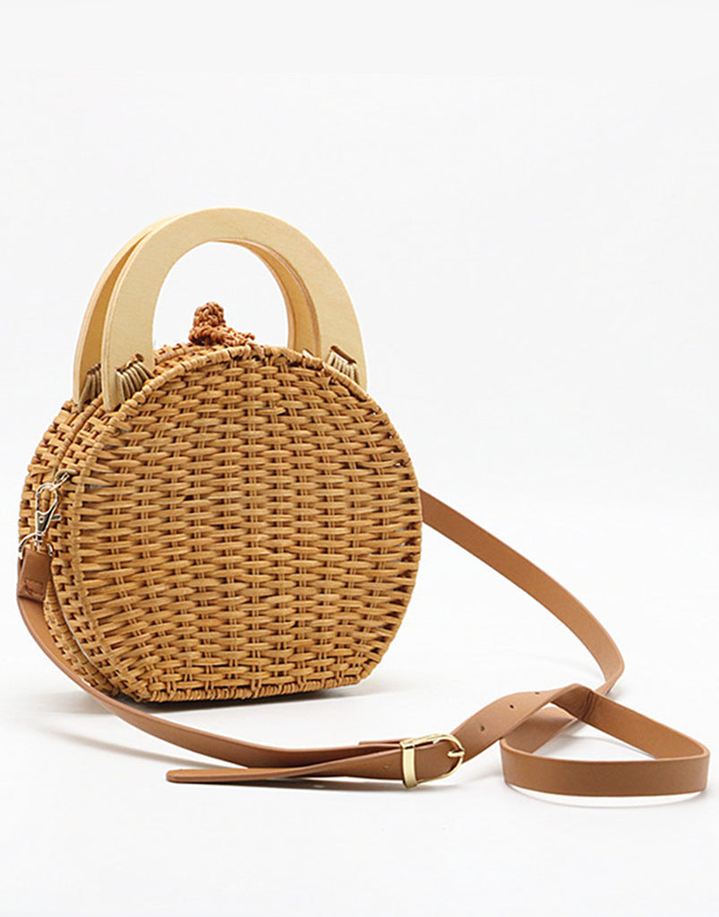 Women's Handmade Braided Tropical Bags Straw Cross Body Bag Detachable Shoulder Strap - POPBAE