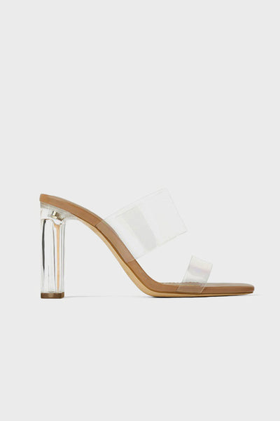 Women's Clear Heeled Sandals In Nude - POPBAE