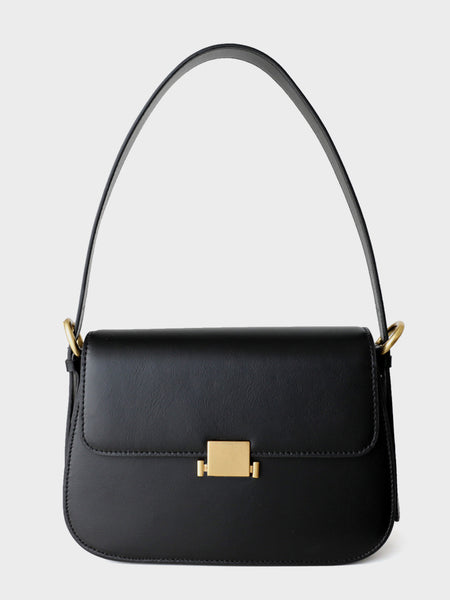 Women's French Baguette Shoulder Bag 90s Vintage Flap Top Handbag Gold Hardware - POPBAE