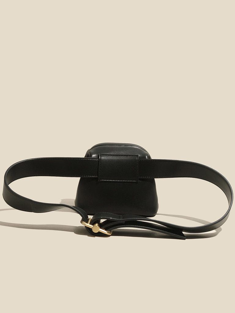 Women's Mini Brot Bag Leather Fanny Pack Clasp Closure Belt Bag - POPBAE