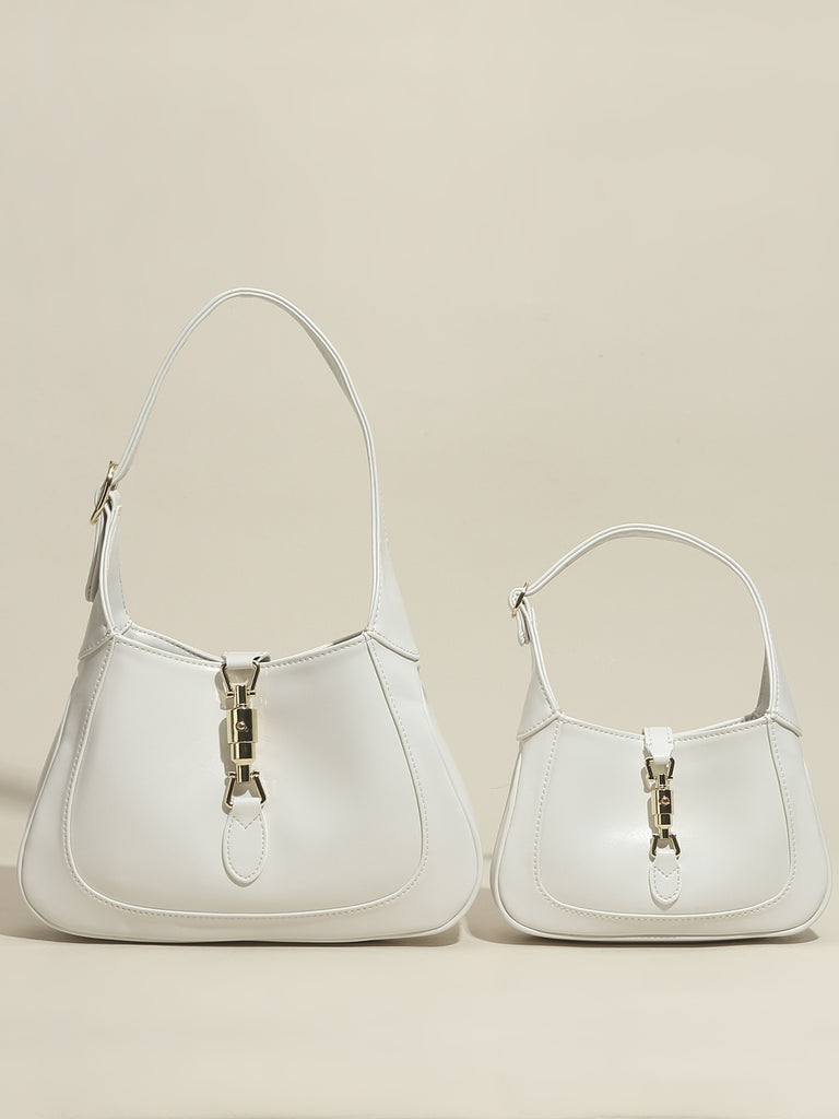 Women's Leather Half Moon Shoulder Bag 90s Crescent Handbag Toni Bag, Blanchedalmond