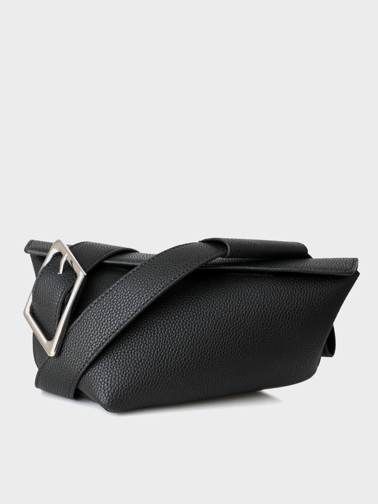 Wide Strap Leather Fanny Pack Geometric Shapes Silver Buckle Belt Bag - POPBAE