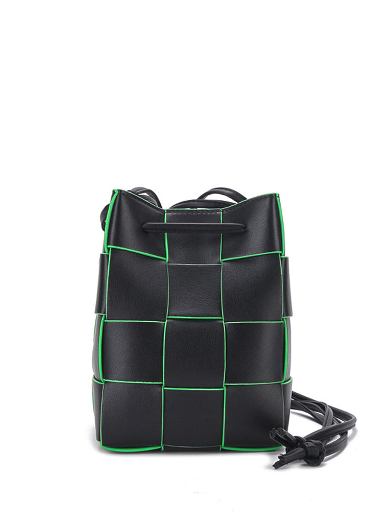 Mini Contrasting Leather Woven Tote Bag Crossbody Handbag - POPBAE