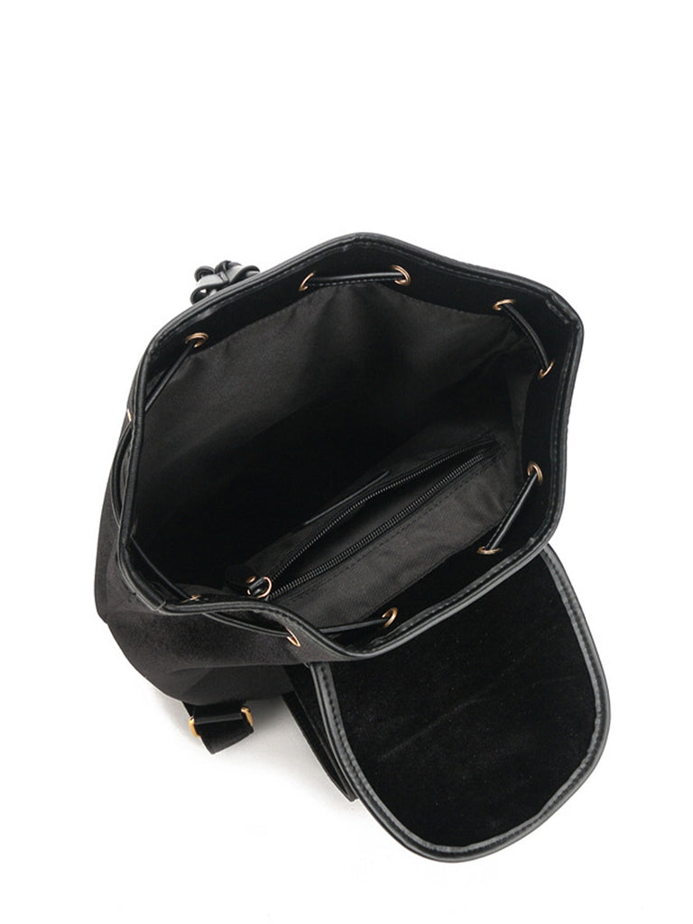 Velvet Backpack Gold Buckle Flap Handbag - POPBAE