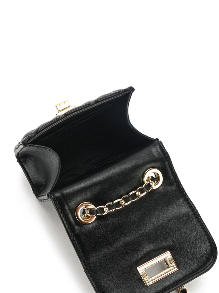 Mini Lattice Flap Bag Golden Chain Strap Diamond-quilted Box Shoulder Bag - POPBAE