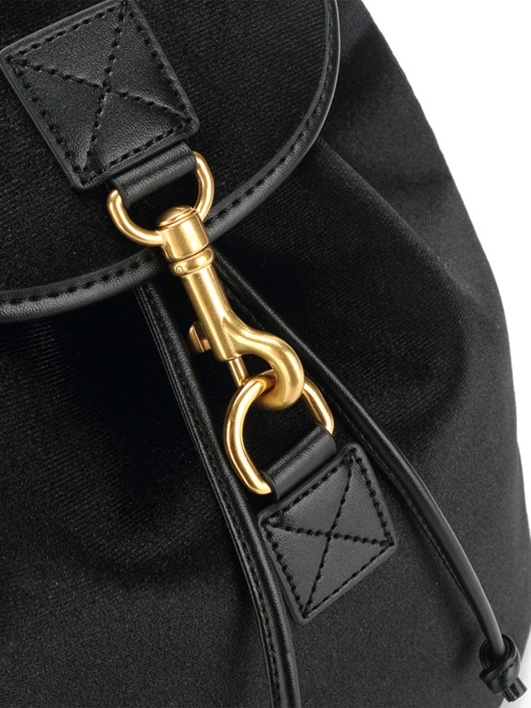 Velvet Backpack Gold Buckle Flap Handbag - POPBAE