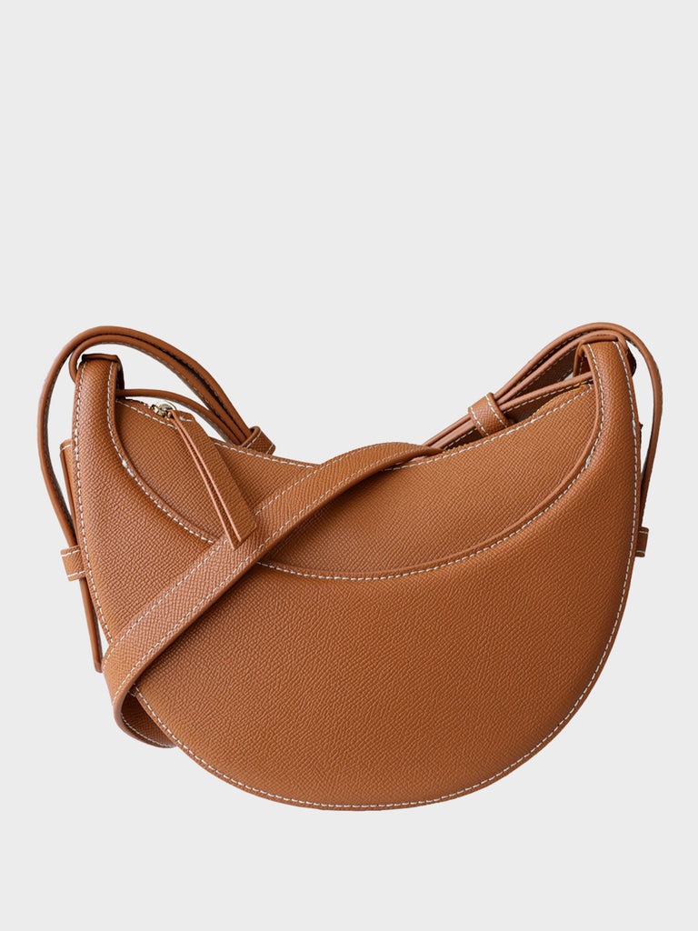 Crossbody Saddle Bag Crescent Shoulder Bag Half Moon Hobo Bag, Chocolate