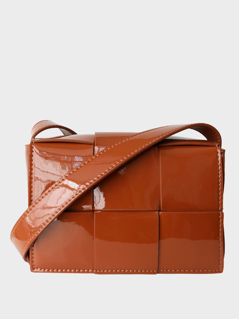Mini Square Padded Cassette Bag Woven Patent Leather Shoulder Bag Crossbody Handbag - POPBAE
