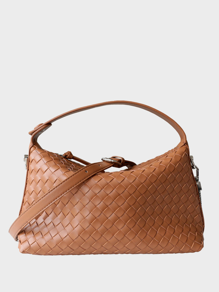 Women's Woven Leather Tote Bag Square Intrecciato Bucket Bag Braiding Shoulder Bag - POPBAE