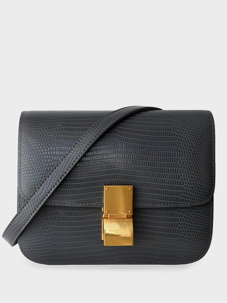 Classic Bag In Lizard-Embossed Leather Box Bag Square Cassette Shoulder Bag - POPBAE