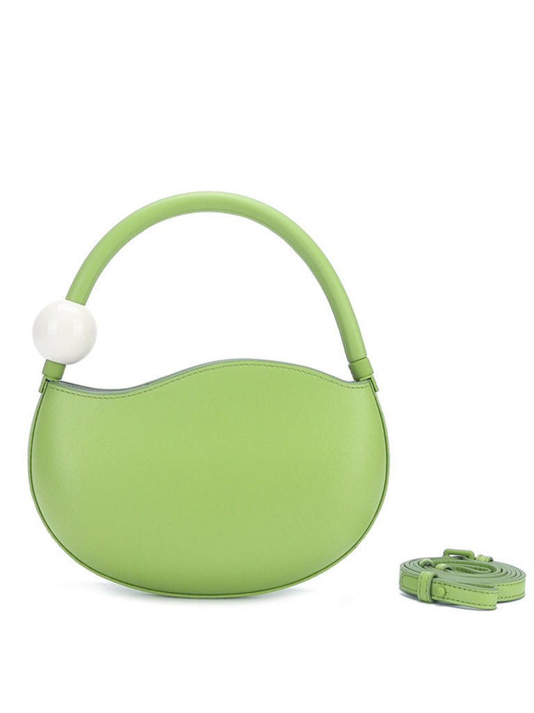 Leather Mini Shell Clutch Pea Tote Bag Top Handle Pearl Detail Crossbody Handbag - POPBAE