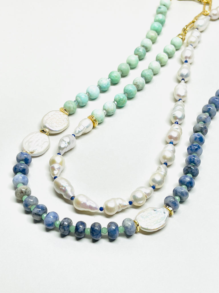 Natural Stone Amazonite Baroque Pearl Double Layer Necklace  | SAWUBONA - POPBAE