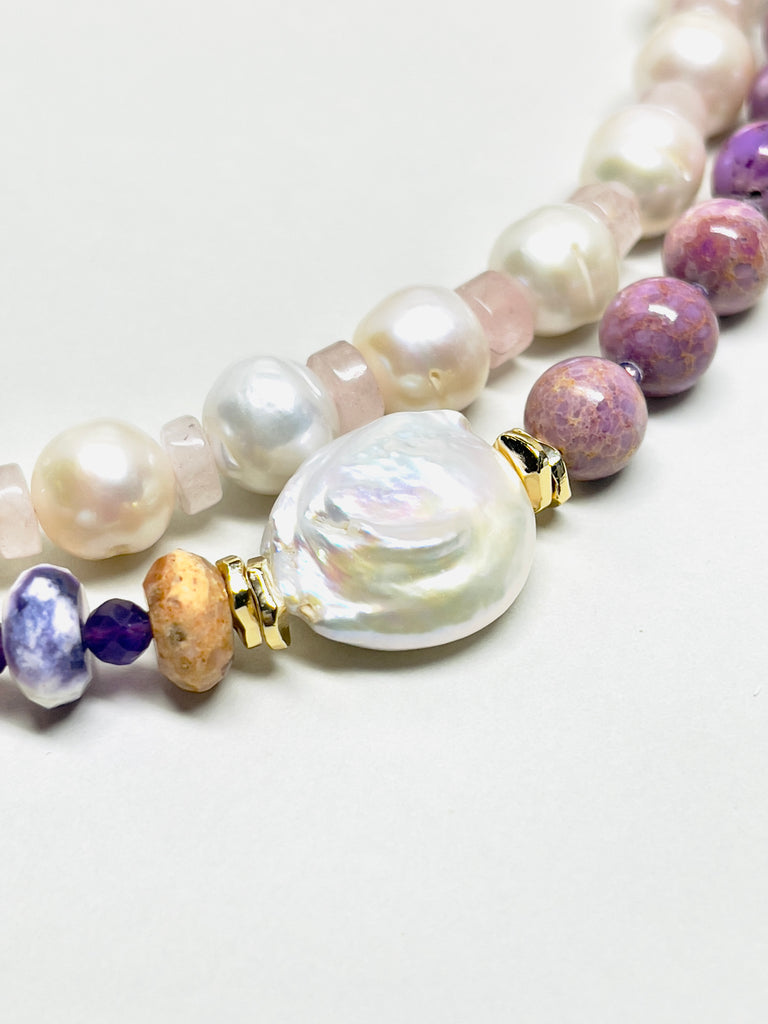 Natural Stone Purple Mica&Opal Baroque Pearl Necklace  | SAWUBONA - POPBAE