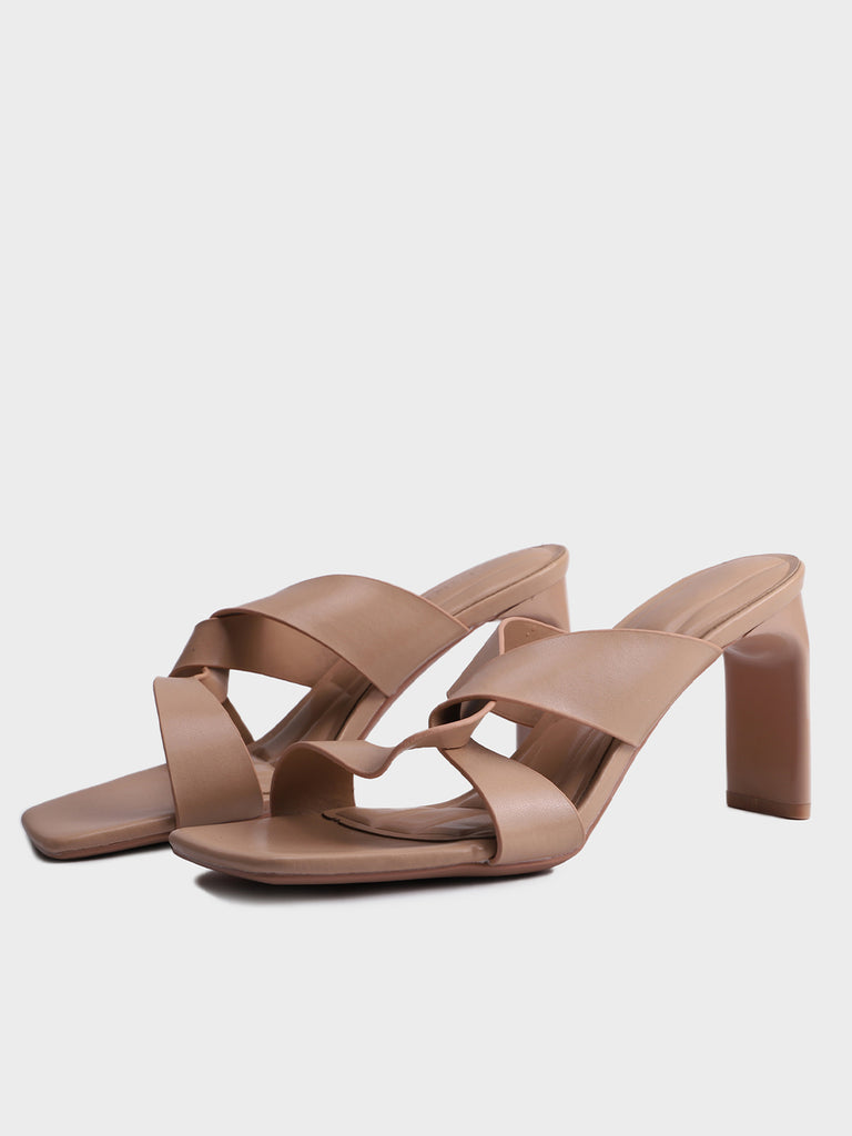 Twist Strap High Heel Sandals Square Peep Toe Padded Heels