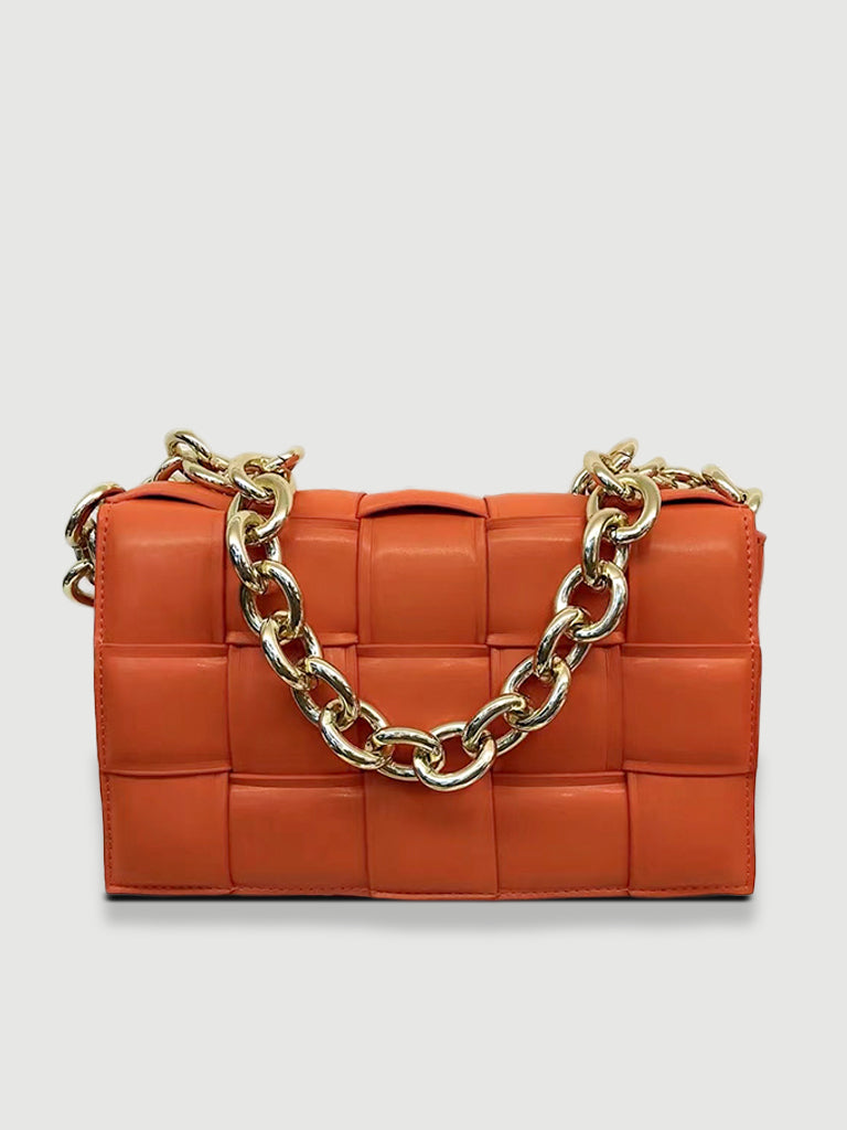 Women's Padded Bag Cassette Leather Shoulder Bag Gold Chain Woven Square Crossbody Bag - POPBAE
