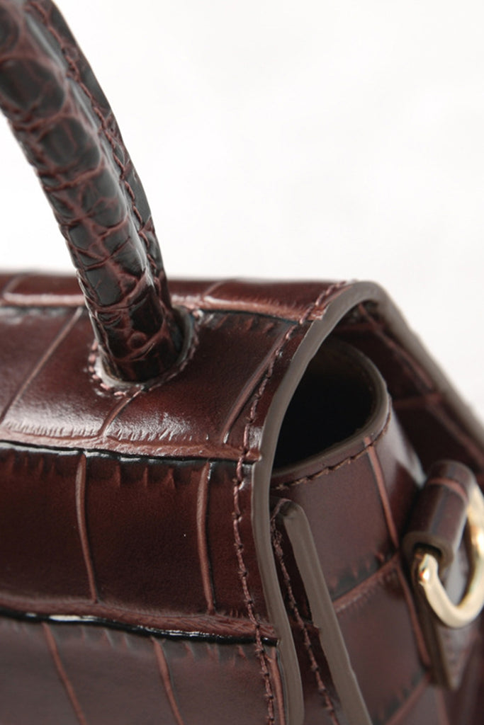 Women's Crocodile Embossed Mini Handbag Croc-Effect Leather Tote Bag Top Handle - POPBAE