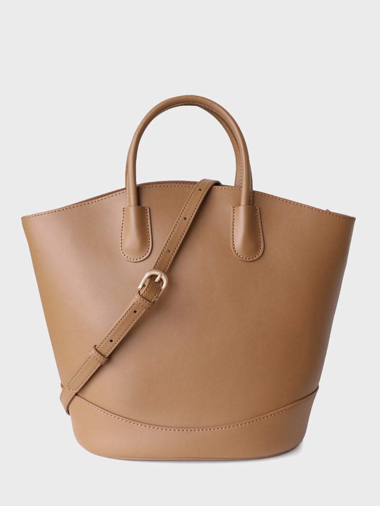Leather Tote Bag Top-handle Ellipse Bottom Shoulder Bag - POPBAE
