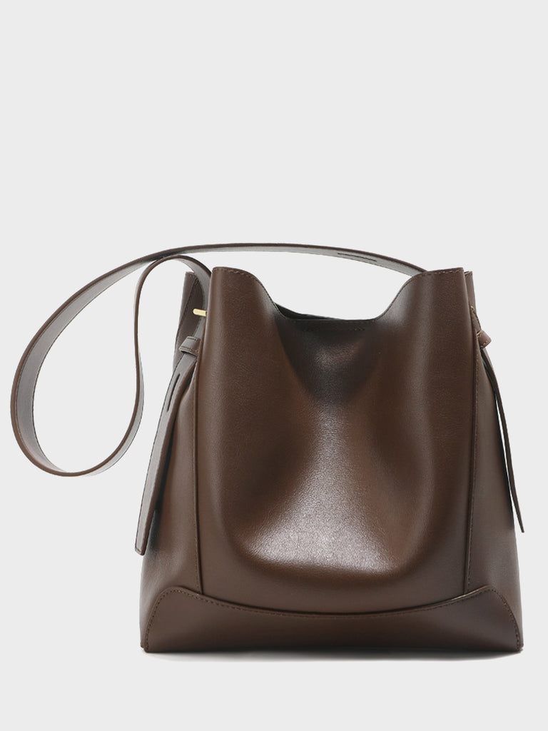 Minimal Bucket Leather Shoulder Bag Single Strap Hobo Tote Bag