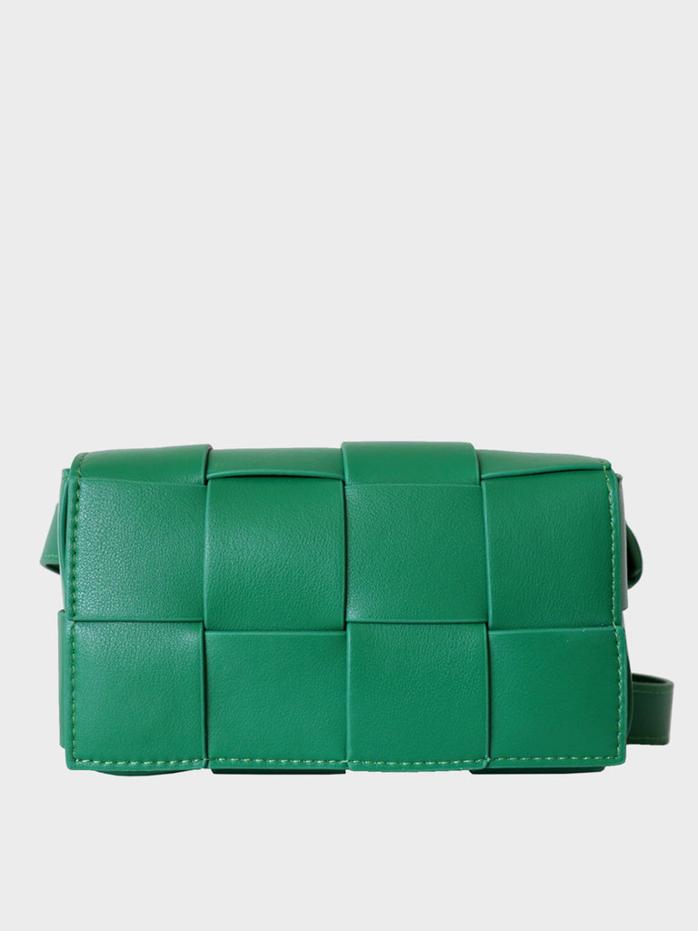 Square Cassette Mini Woven Leather Belt Bag Crossbody Sling Fanny Pack - POPBAE