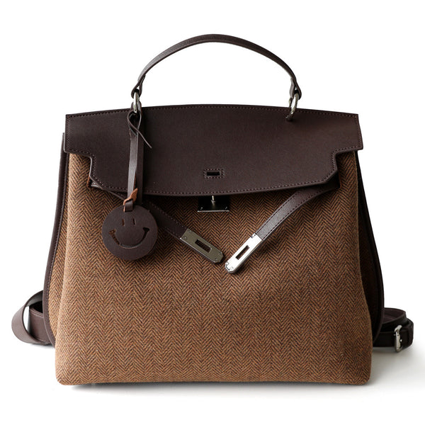 Top Handle Tote Bag Vintage Canvas Leather Shoulderbag