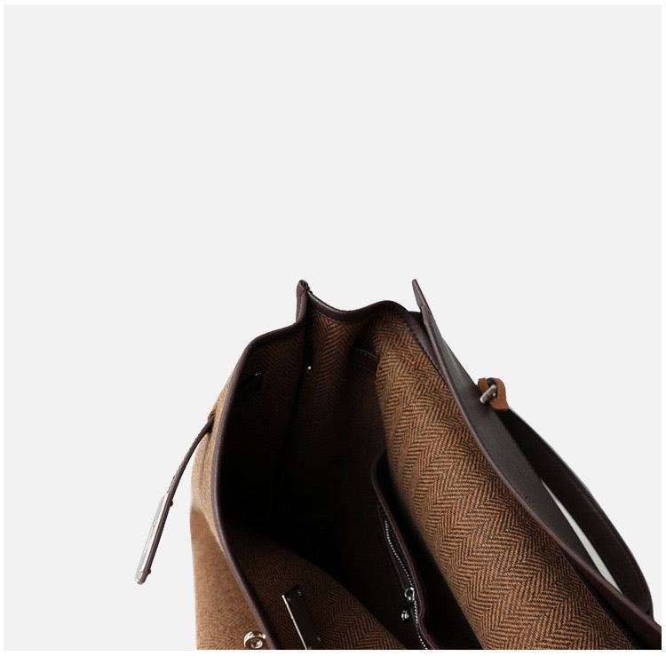 Top Handle Tote Bag Vintage Canvas Leather Shoulderbag