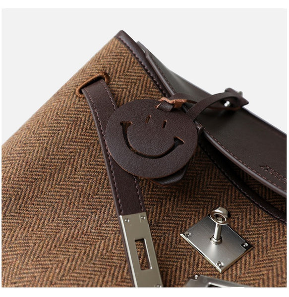 Top Handle Tote Bag Vintage Canvas Leather Shoulderbag