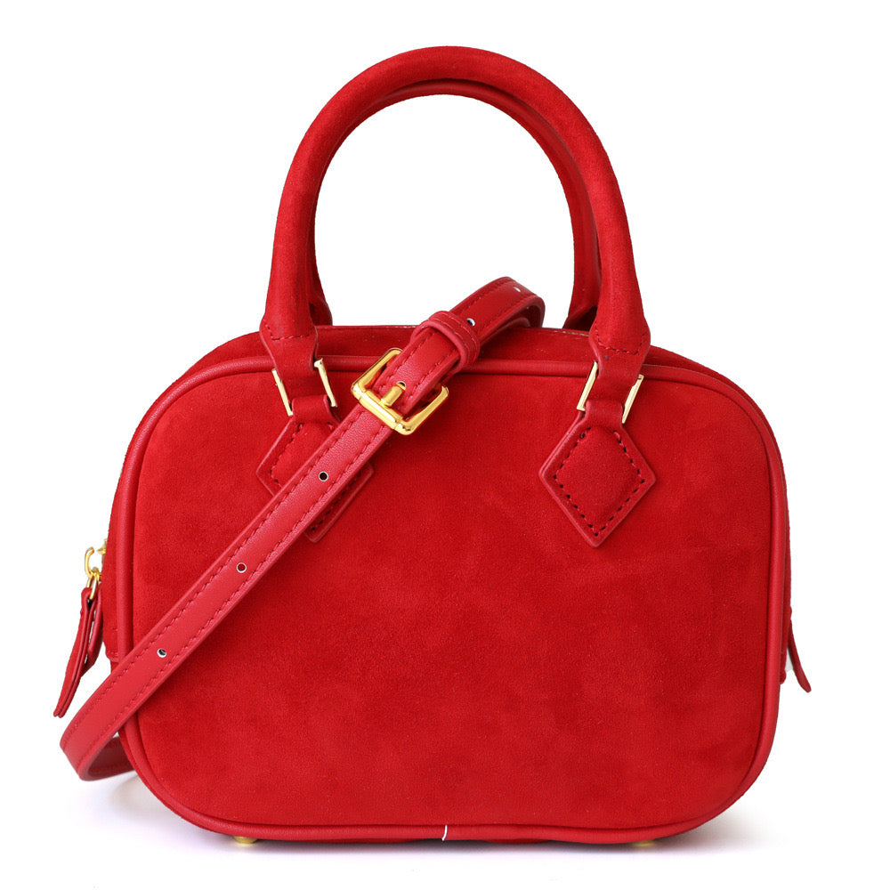 Suede Leather Top Handle Square Bag Boston Bag