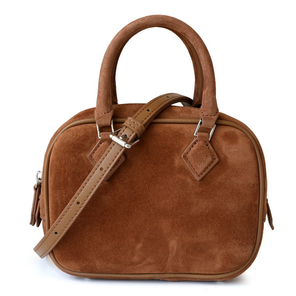 Suede Leather Top Handle Square Bag Boston Bag