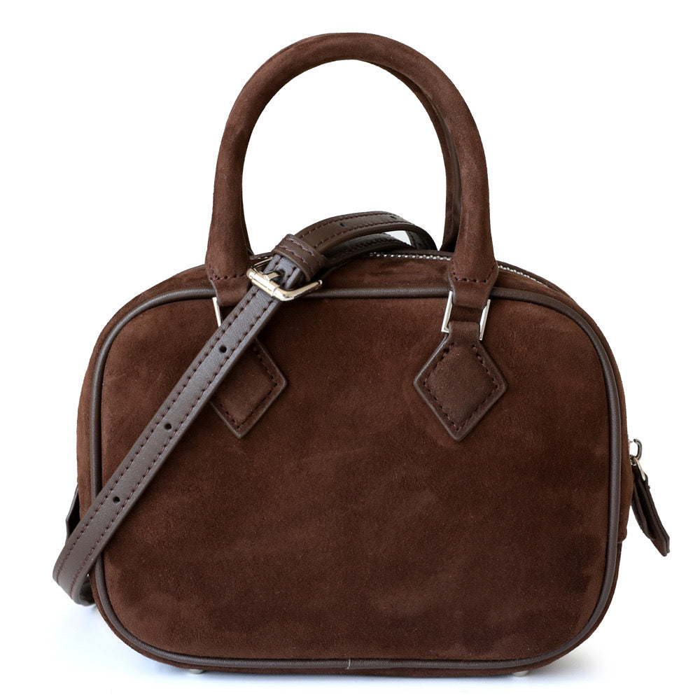 Suede Leather Top Handle Square Bag Boston Bag