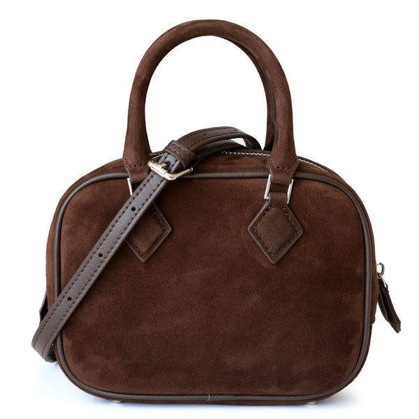 Suede Leather Top Handle Square Bag Boston Bag