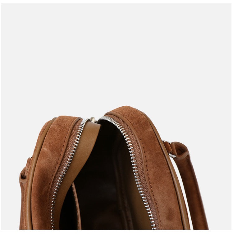 Suede Leather Top Handle Square Bag Boston Bag
