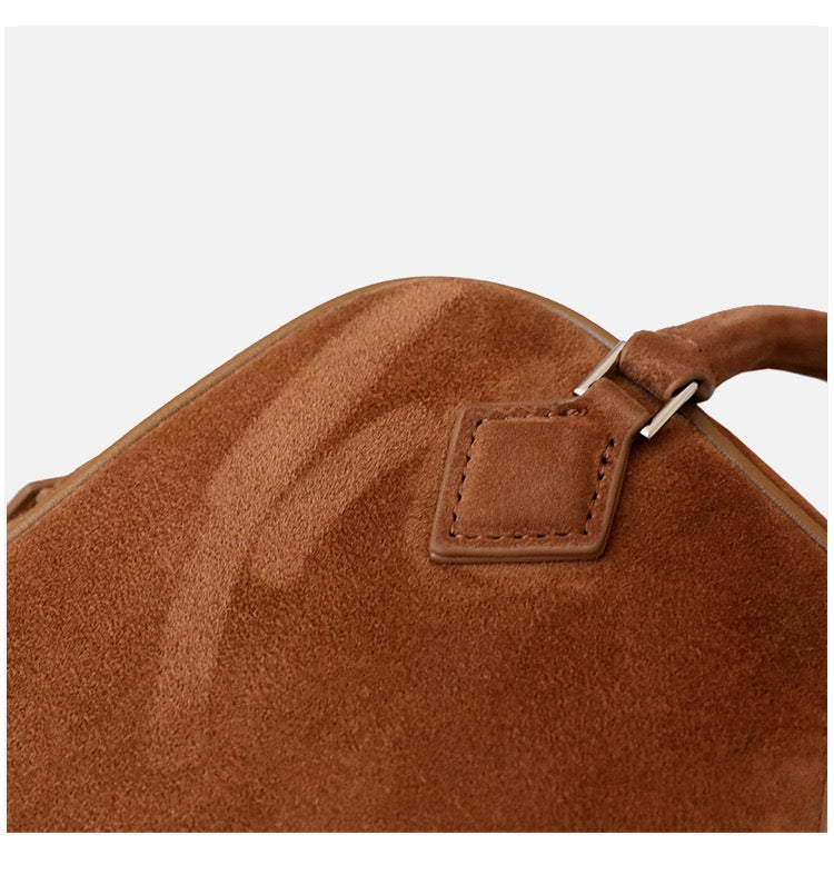 Suede Leather Top Handle Square Bag Boston Bag