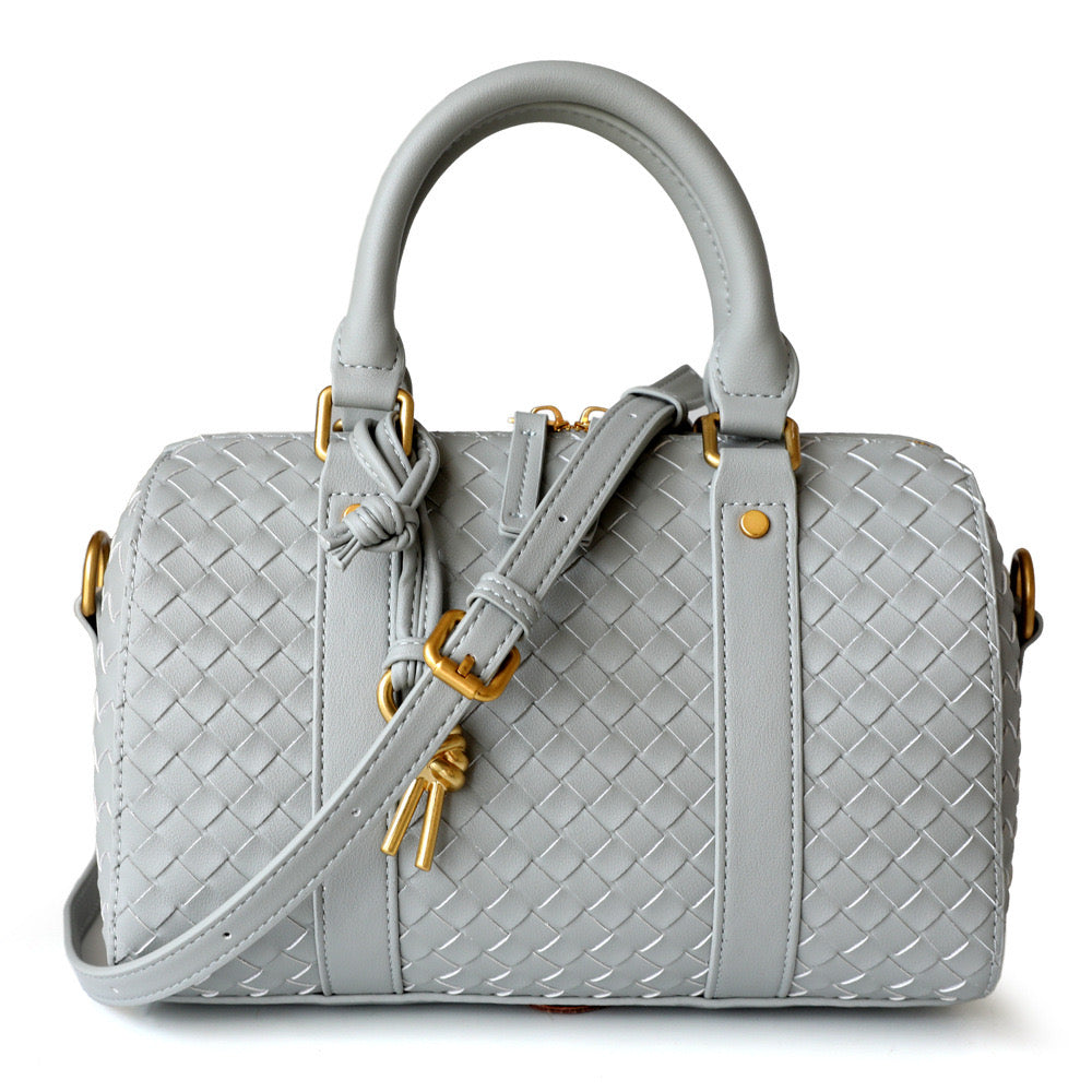 Woven Leather Pillow Bag Top Handle Boston Bag