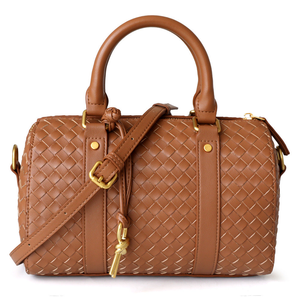 Woven Leather Pillow Bag Top Handle Boston Bag