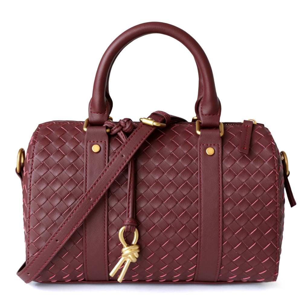 Woven Leather Pillow Bag Top Handle Boston Bag