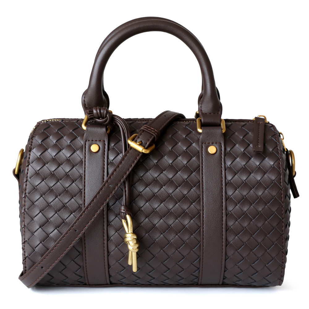Woven Leather Pillow Bag Top Handle Boston Bag