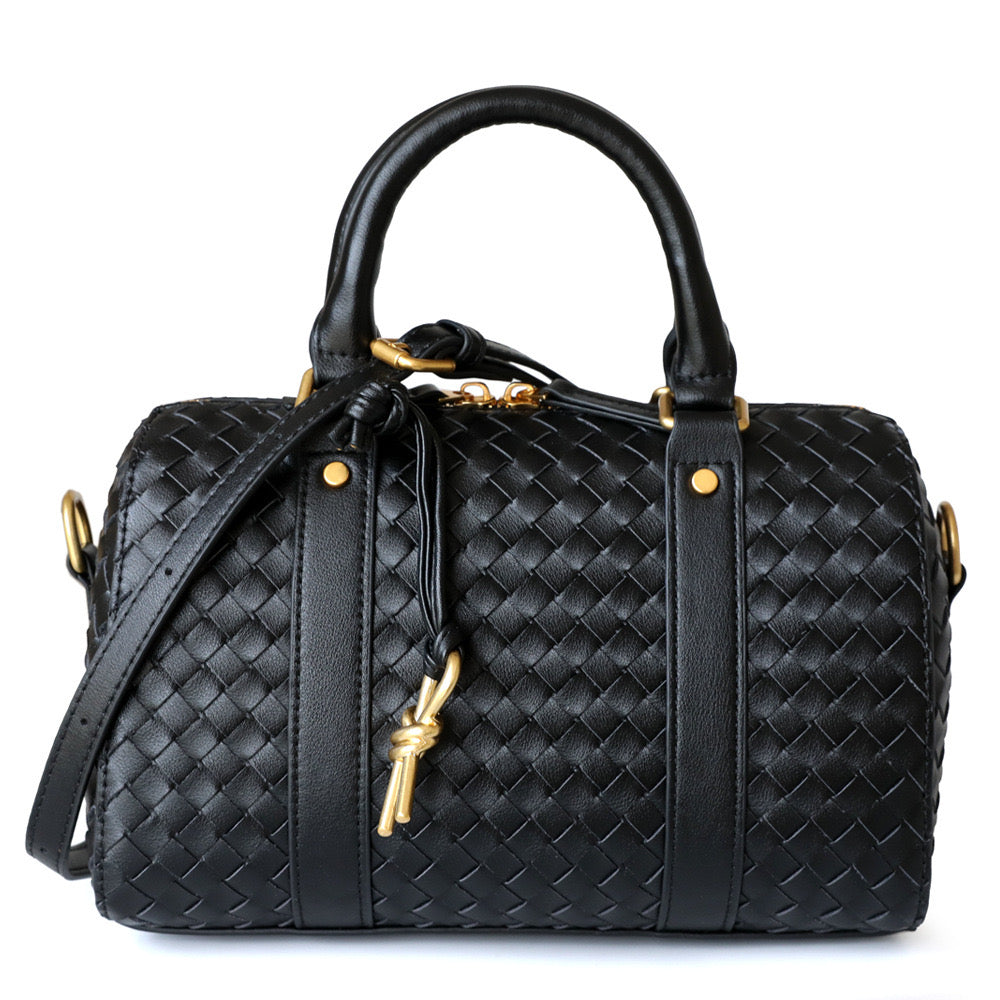 Woven Leather Pillow Bag Top Handle Boston Bag