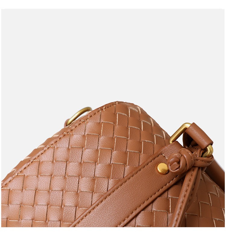 Woven Leather Pillow Bag Top Handle Boston Bag