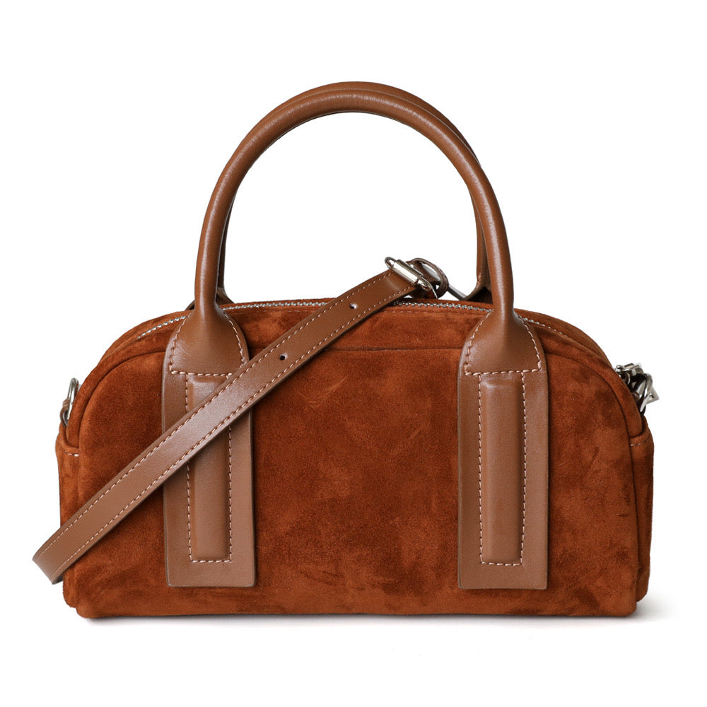 Suede Leather Top Handle Pillow Bag Boston Shoulder Bag