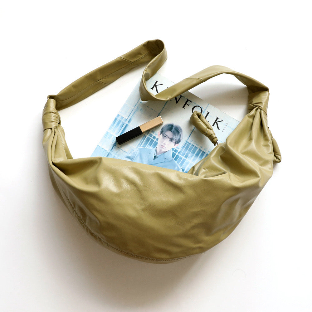 Croissant Bag Ruched Leather Knotted Strap Hobo Bag