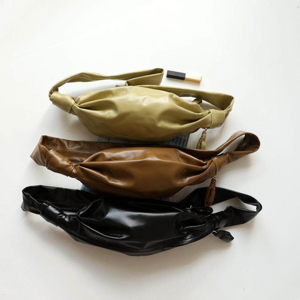 Croissant Bag Ruched Leather Knotted Strap Hobo Bag