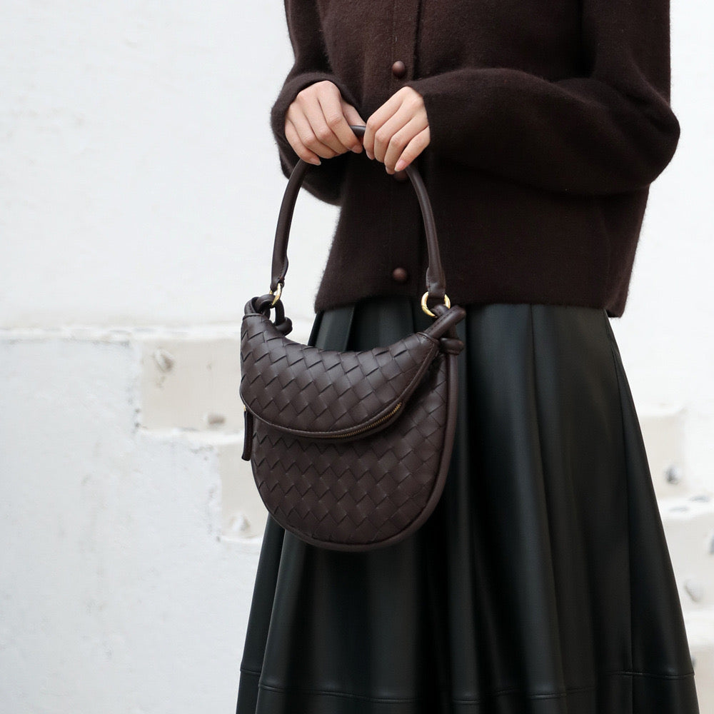 Woven Leather Moon Bag Top Handle Armpit Bag
