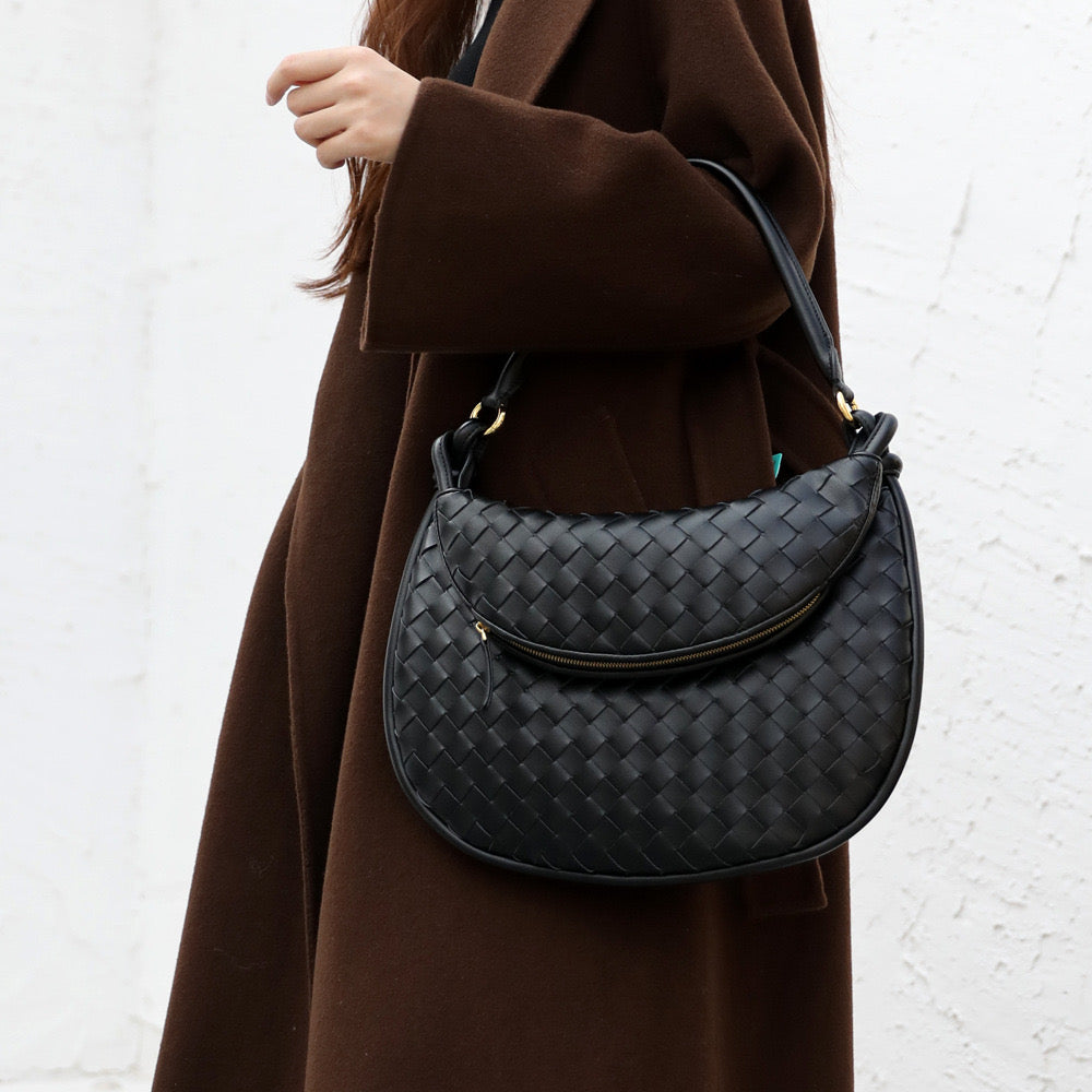 Woven Leather Moon Bag Top Handle Armpit Bag
