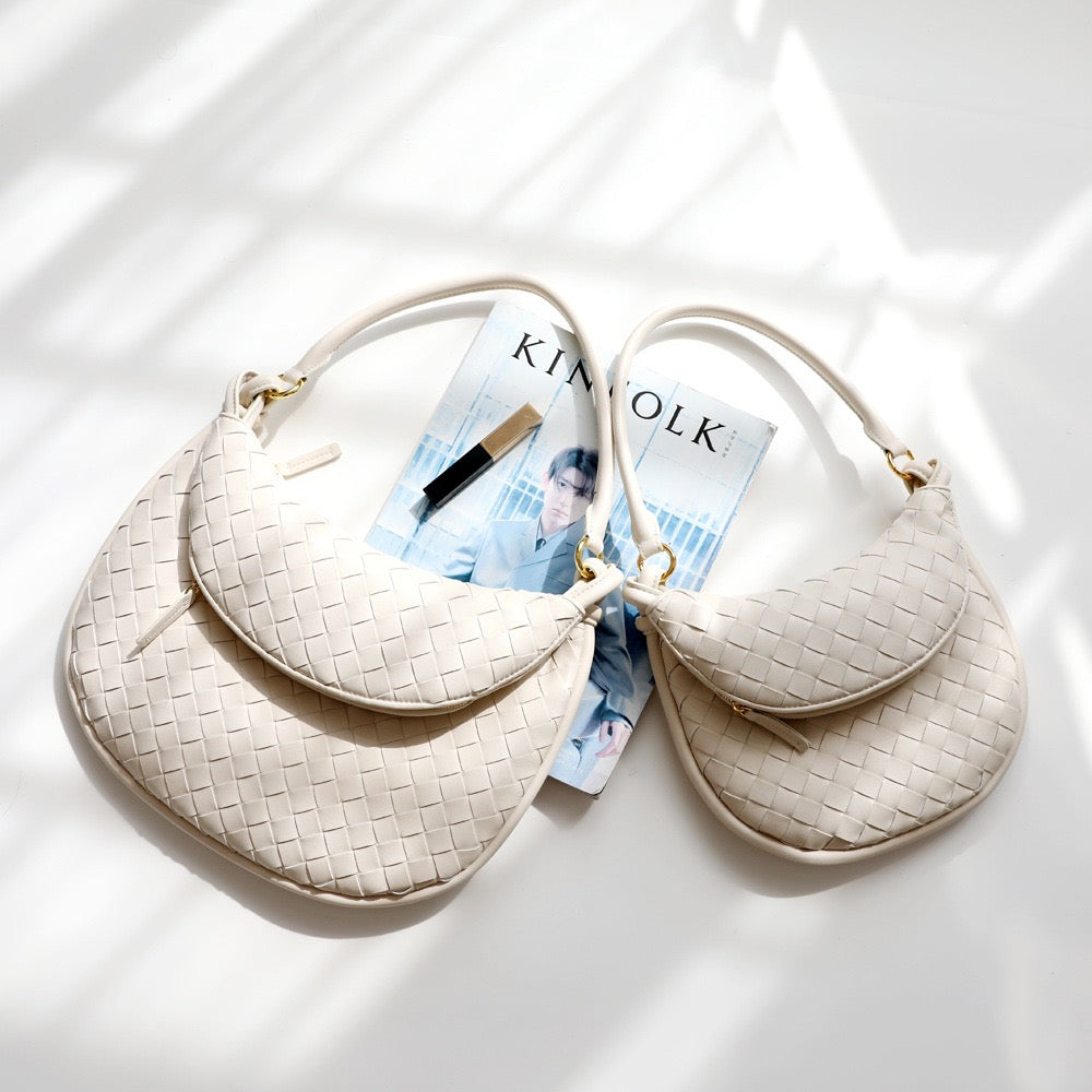 Woven Leather Moon Bag Top Handle Armpit Bag