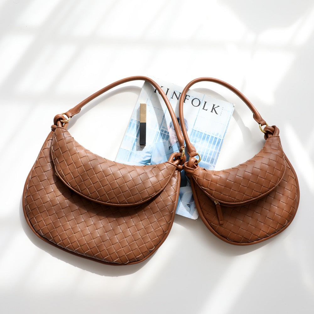 Woven Leather Moon Bag Top Handle Armpit Bag