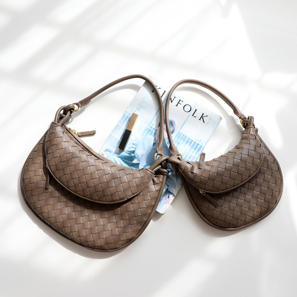 Woven Leather Moon Bag Top Handle Armpit Bag