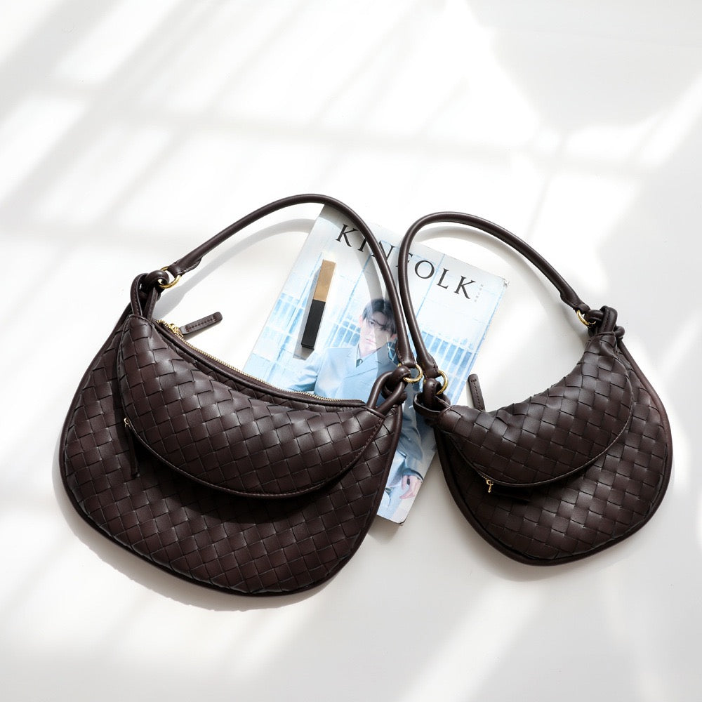 Woven Leather Moon Bag Top Handle Armpit Bag
