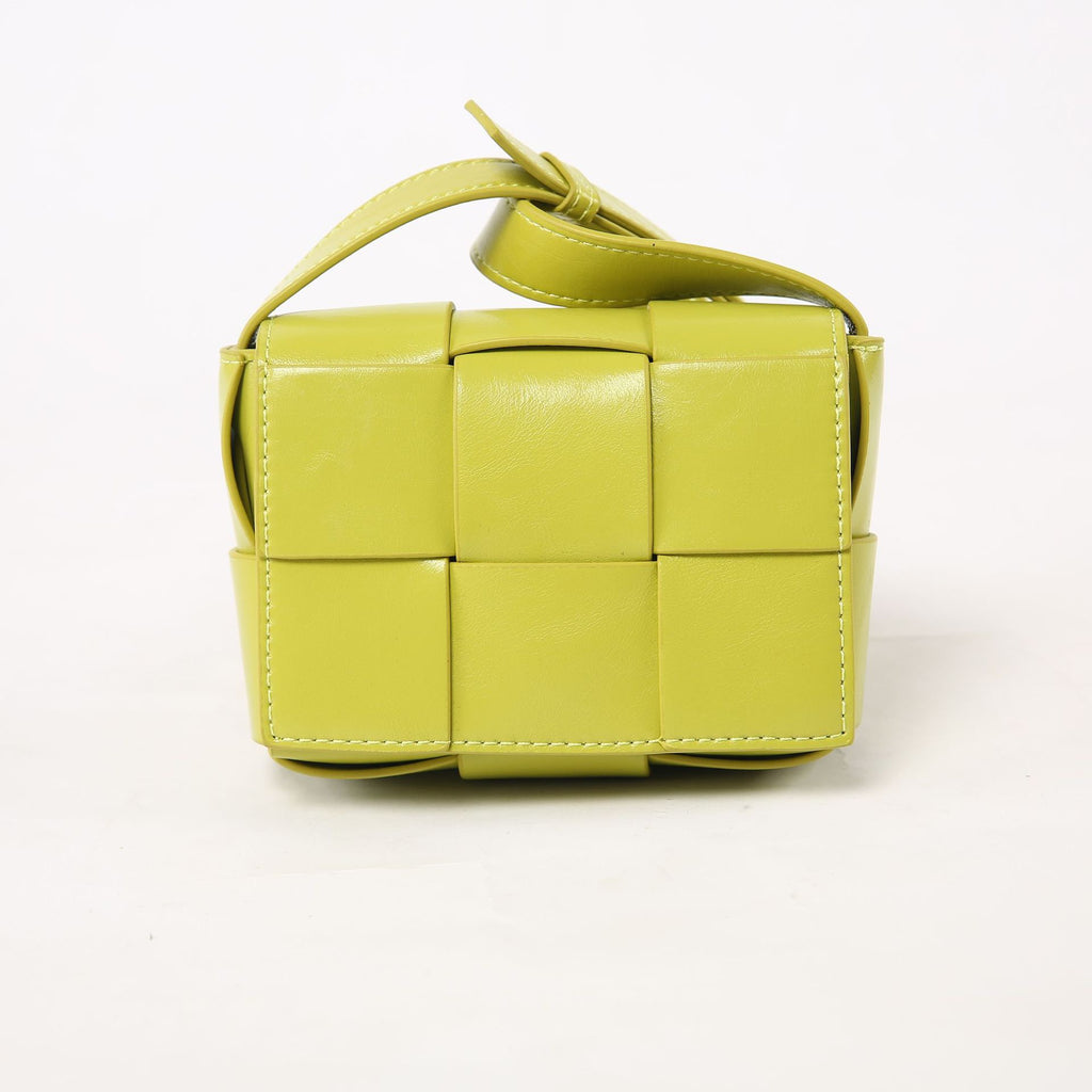 Mini Square Padded Cassette Bag Woven Wax Leather Shoulder Bag Crossbody Handbag