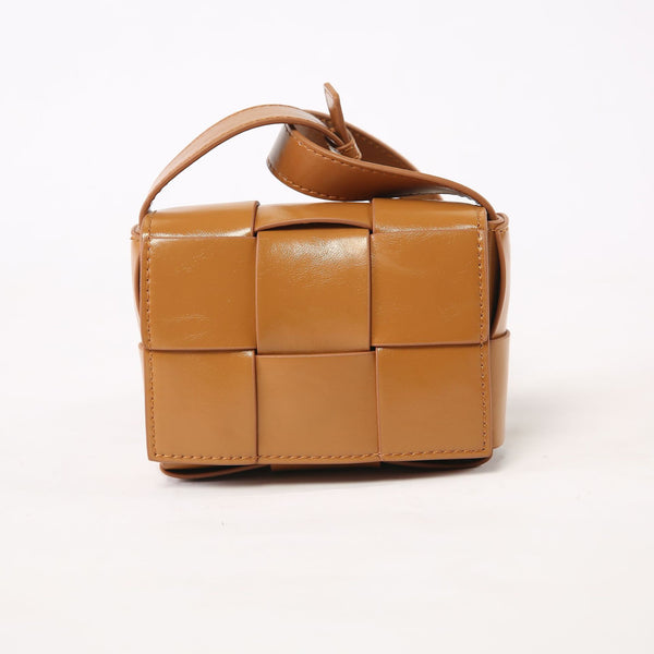 Mini Square Padded Cassette Bag Woven Wax Leather Shoulder Bag Crossbody Handbag