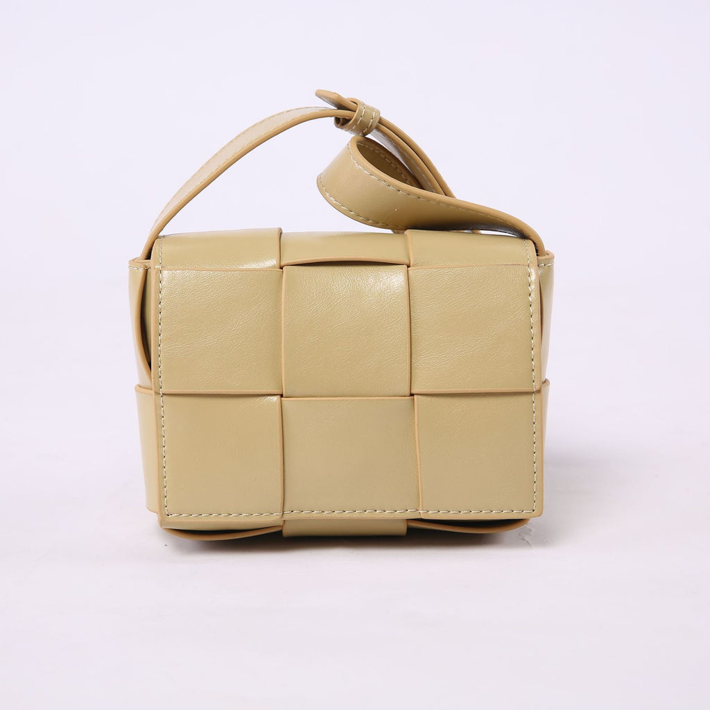 Mini Square Padded Cassette Bag Woven Wax Leather Shoulder Bag Crossbody Handbag